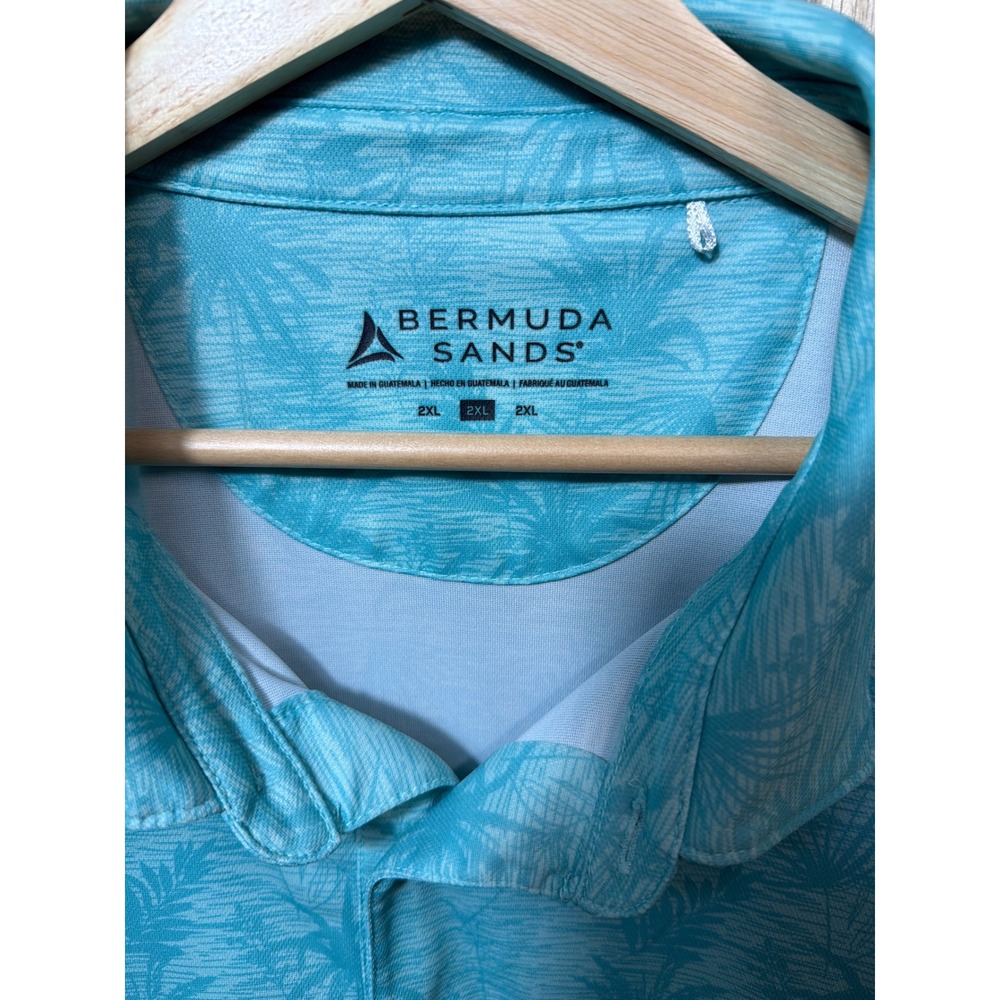 Bermuda Sands Mens 2XL Turquoise Tropical Palm Performance Golf Polo Bear Creek - Picture 2 of 4